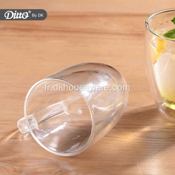 Tasse à eau en verre isolé à double paroi avec poignée